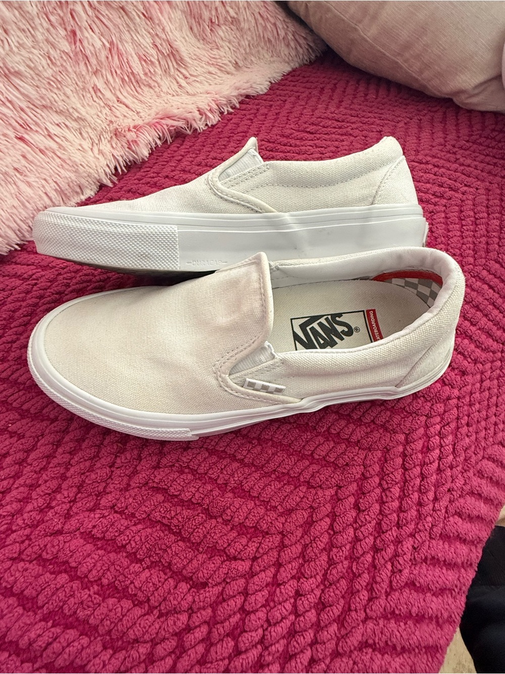 Vans "Pop Cush" Skater White Classic Slip-On Canvas Sneakers unisex Men 5.5 W 7 - Picture 4 of 7